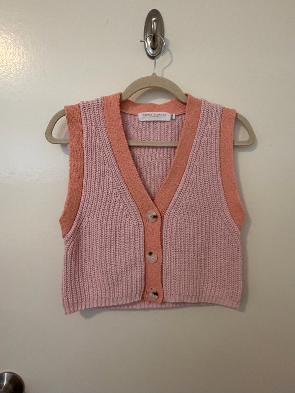 Nectar Cropped Pink Knit Button-Front Sweater Vest